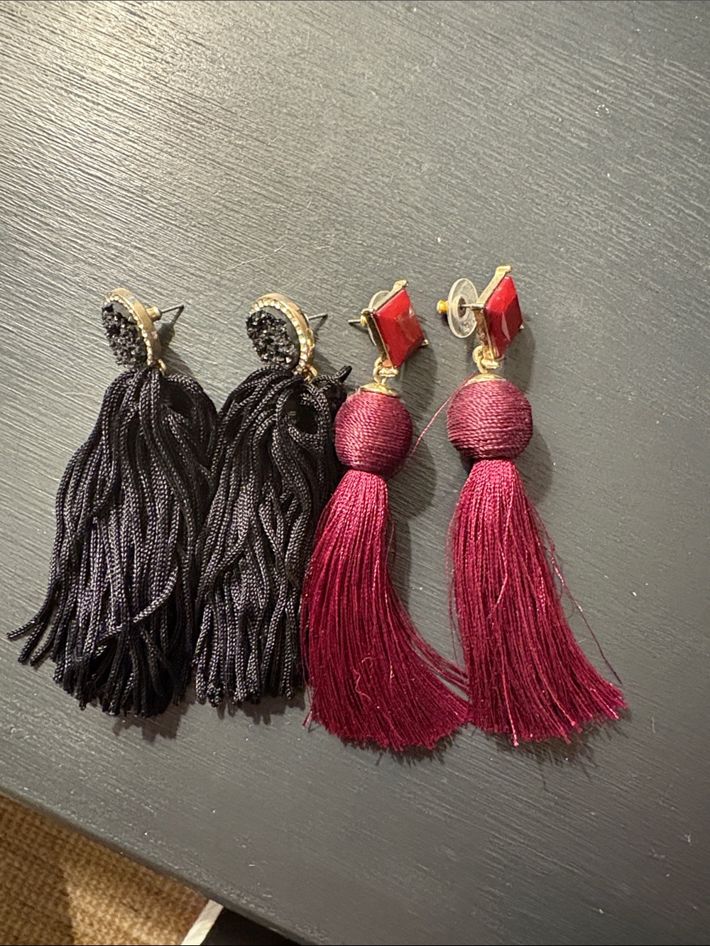 Women's Tassel Drop Earrings - Black and Burgundy Bundle